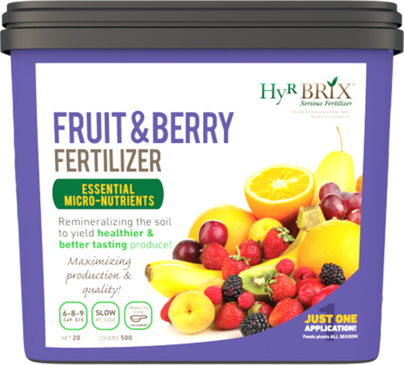 HyR BRIX® Fruit & Berry Fertilizer 6-8-9 Ca9 S10- 20 lb Pail - Fertilizers